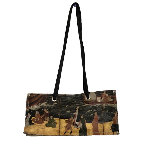 The News Tan Eco-Friendly Top Handle BagMade in Los Angeles Asian Theme Art